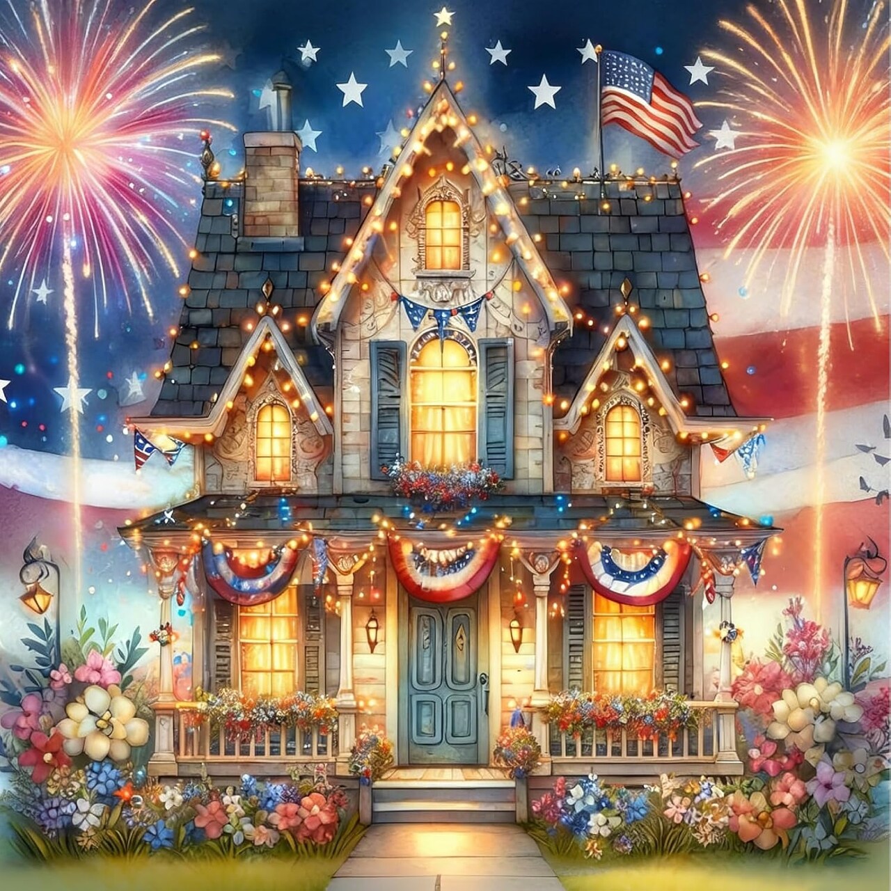 4th of July Independence Day 5D Diamond Painting Kit for Adults Beginners 14x14 Inch Full Drill DIY Diamond Dot Gem Art Wall Decor Craft Set